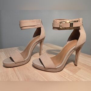 Calvin Klein Leather Women's Nude Ankle-Strap High Heel Sandals